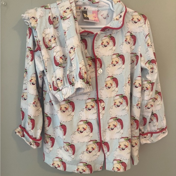 Festive Santa Kids Pajama Set - Light Blue and Red size 4 - Picture 1 of 6